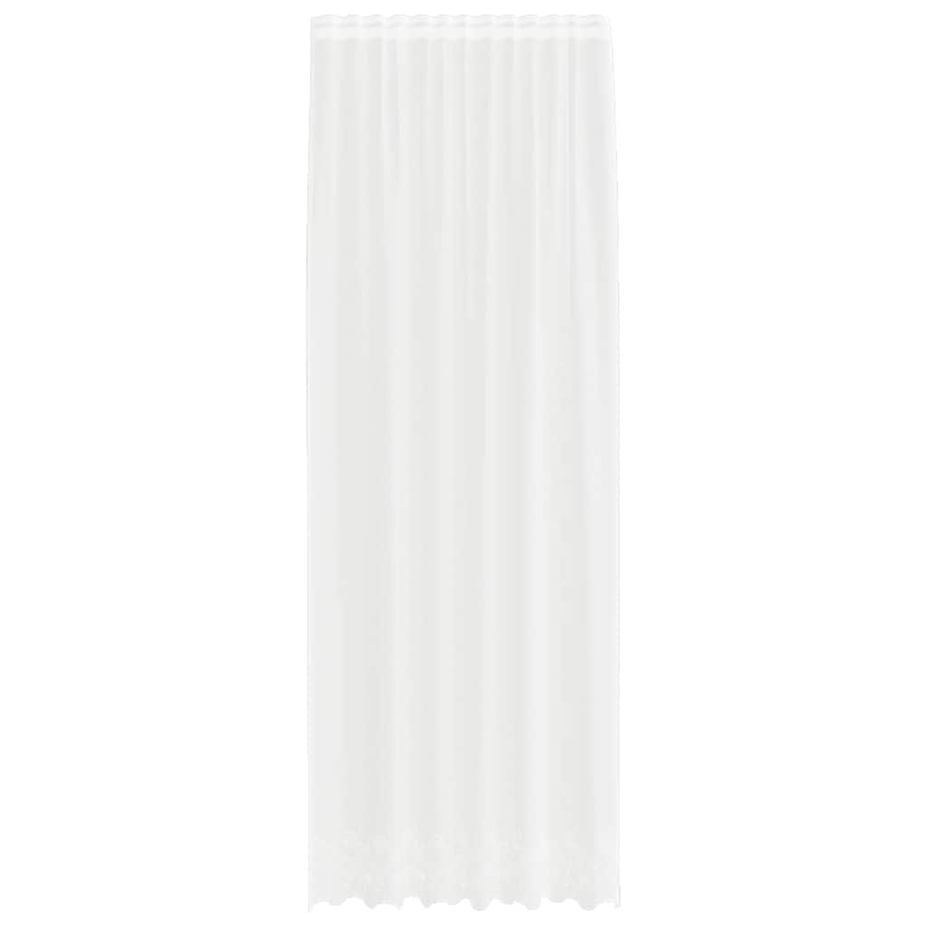 Spitzenvorhang mit Vorhängen Floral Weiß 300 x 150 cm Polyester