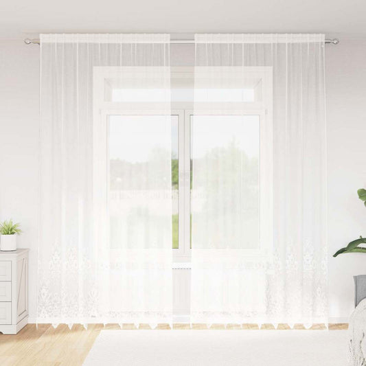 Spitzenvorhang mit Vorhängen Floral Weiß 280 x 200 cm Polyester