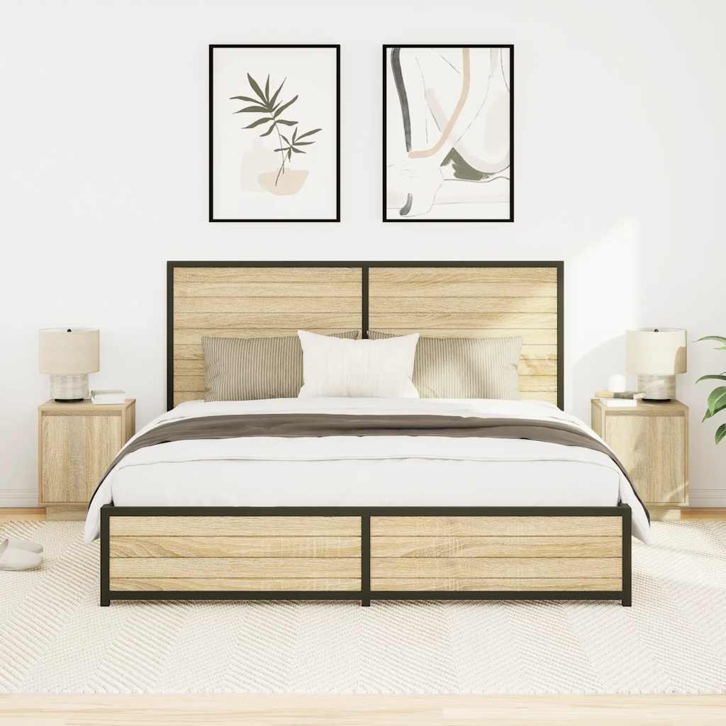 Nachttische mit LED-Leuchten 2 Stk. Sonoma-Eiche 38x34x50 cm