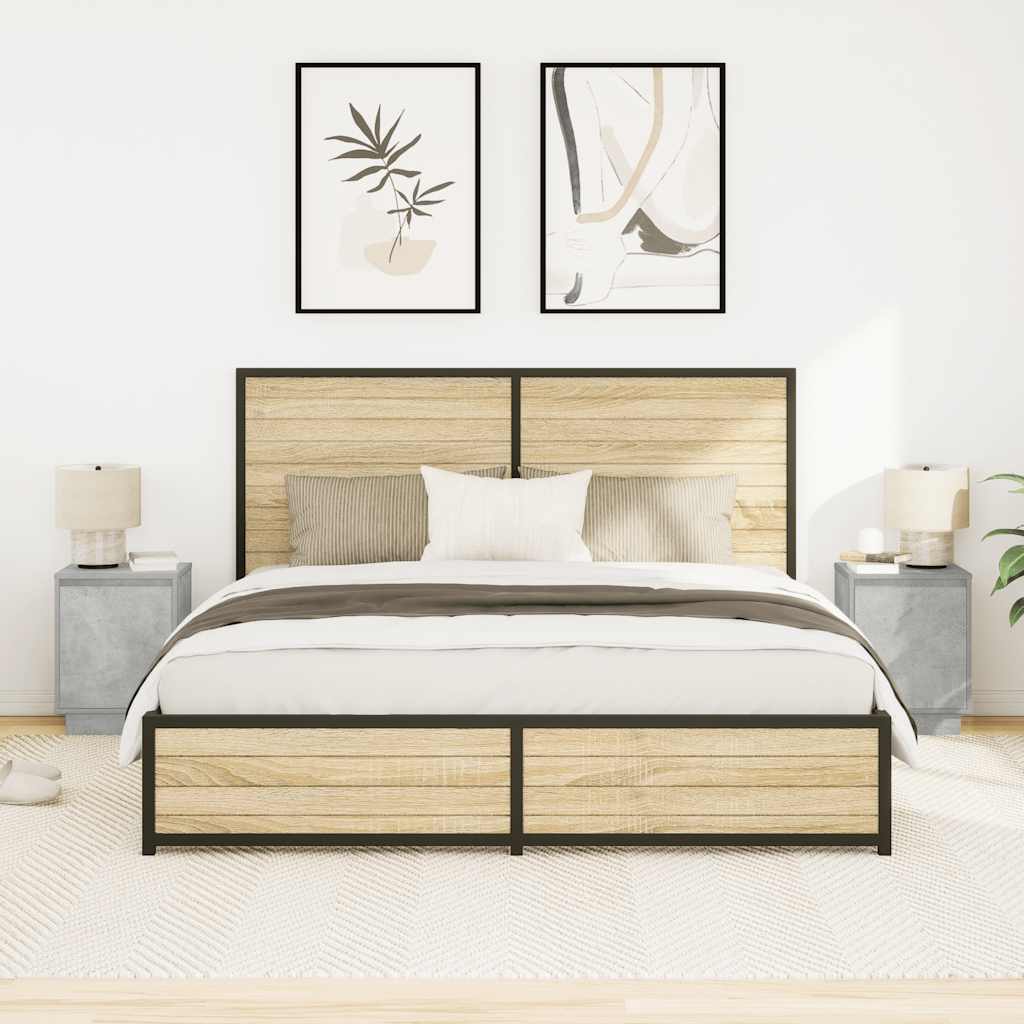 Nachttische mit LED-Leuchten 2 Stk. Betongrau 38x34x50 cm