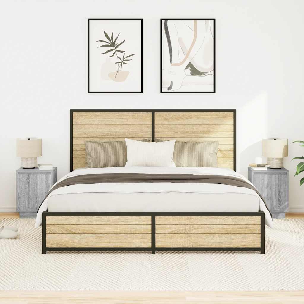 Nachttische mit LED-Leuchten 2 Stk. Grau Sonoma 38x34x50 cm