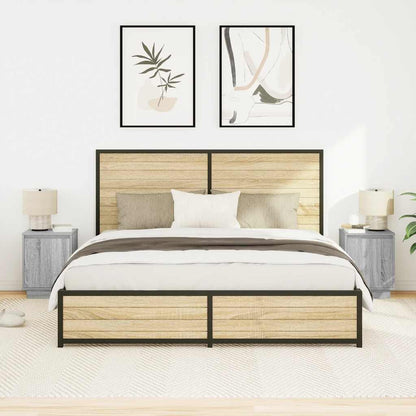 Nachttische mit LED-Leuchten 2 Stk. Grau Sonoma 38x34x50 cm