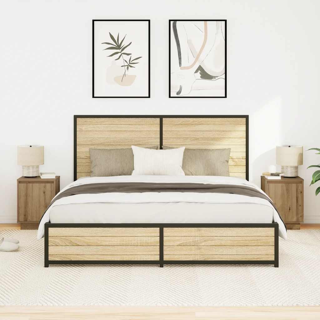 Nachttische mit LED-Leuchten 2 Stk. Artisan-Eiche 38x34x50 cm