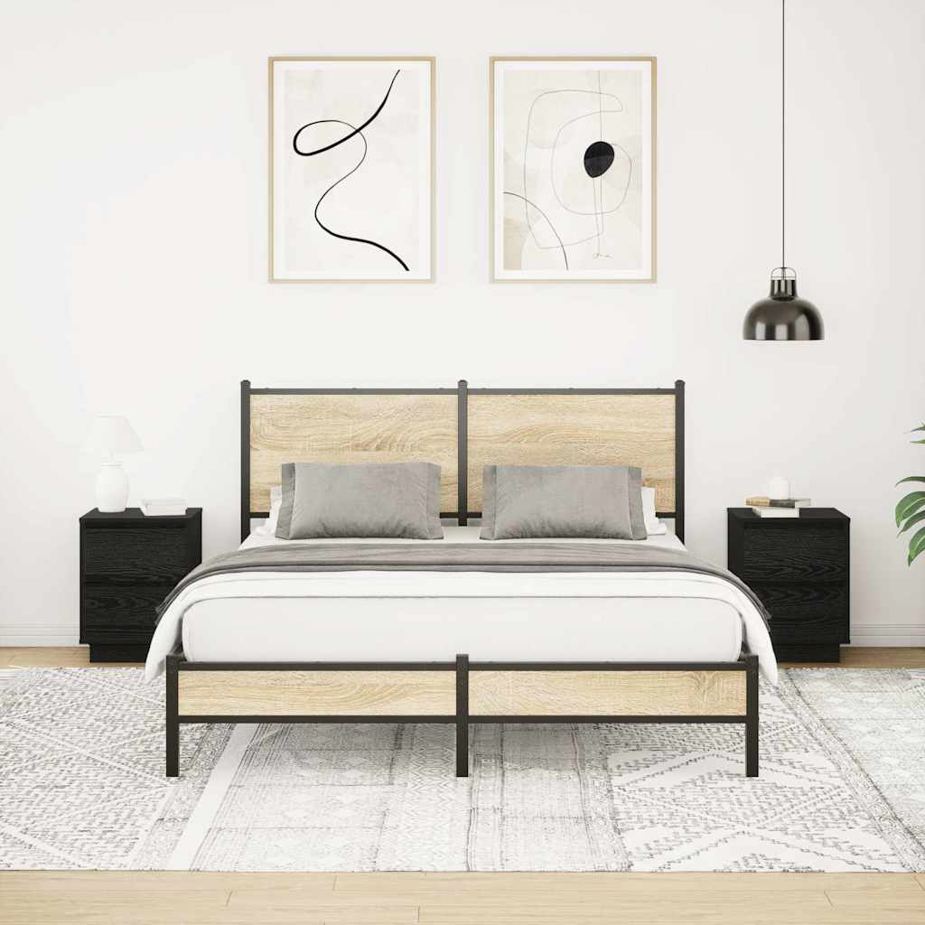 Nachttische mit LED-Leuchten 2 Stk. Schwarz 38x34x50 cm