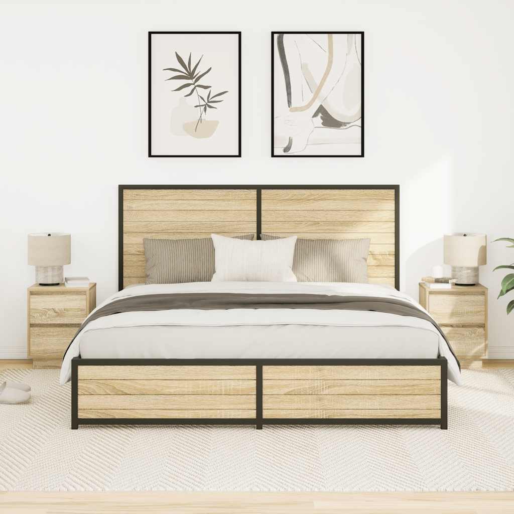 Nachttische mit LED-Leuchten 2 Stk. Sonoma-Eiche 38x34x50 cm