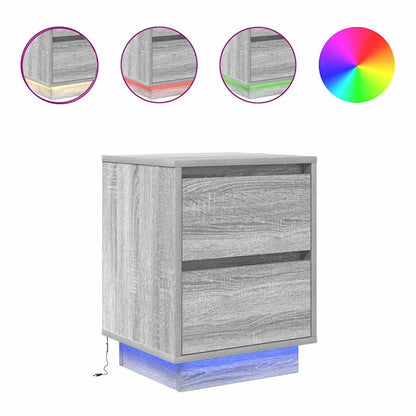 Nachttisch mit LED-Leuchten Grau Sonoma 38x34x50 cm