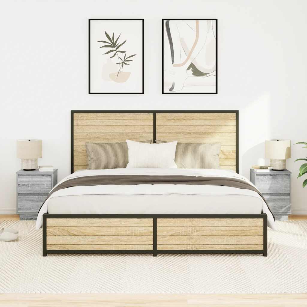 Nachttische mit LED-Leuchten 2 Stk. Grau Sonoma 38x34x50 cm