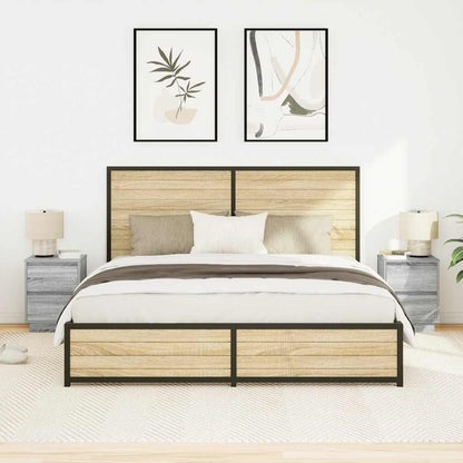 Nachttische mit LED-Leuchten 2 Stk. Grau Sonoma 38x34x50 cm