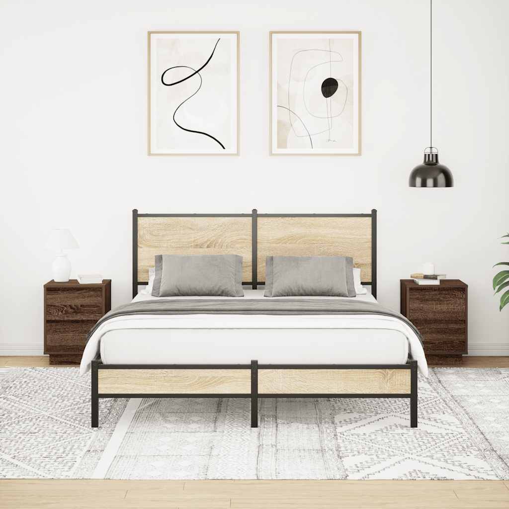 Nachttische mit LED-Leuchten 2 Stk. Braun Eichen-Optik