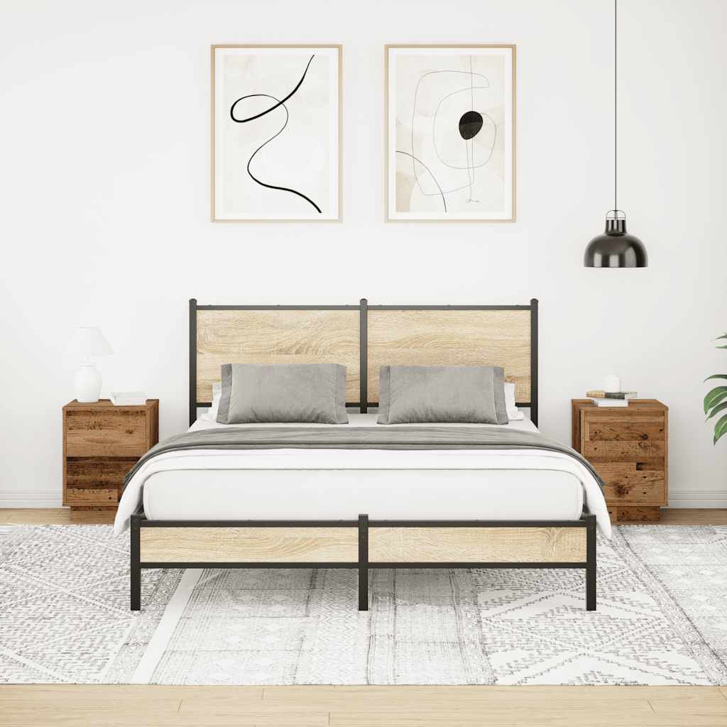 Nachttische mit LED-Leuchten 2 Stk. Altholz-Optik 38x34x50 cm