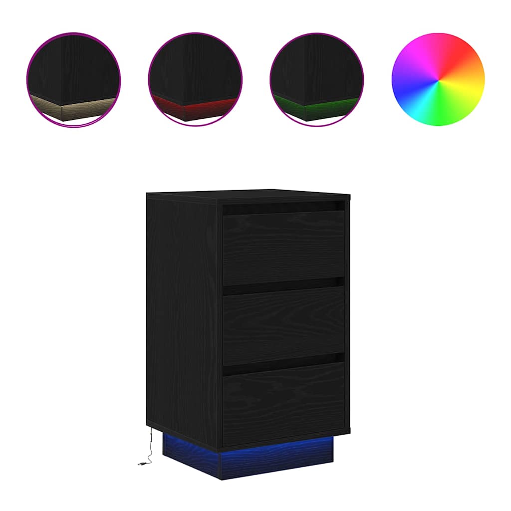 Nachttisch mit LED-Leuchten Schwarz 38x34x65 cm