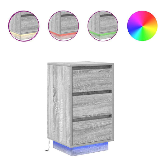 Nachttisch mit LED-Leuchten Grau Sonoma 38x34x65 cm