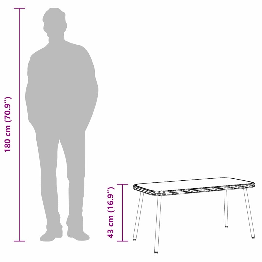 Couchtisch Schwarz 90 x 45 x 43 cm Poly-Rattan, Glas
