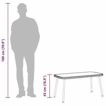 Couchtisch Schwarz 90 x 45 x 43 cm Poly-Rattan, Glas