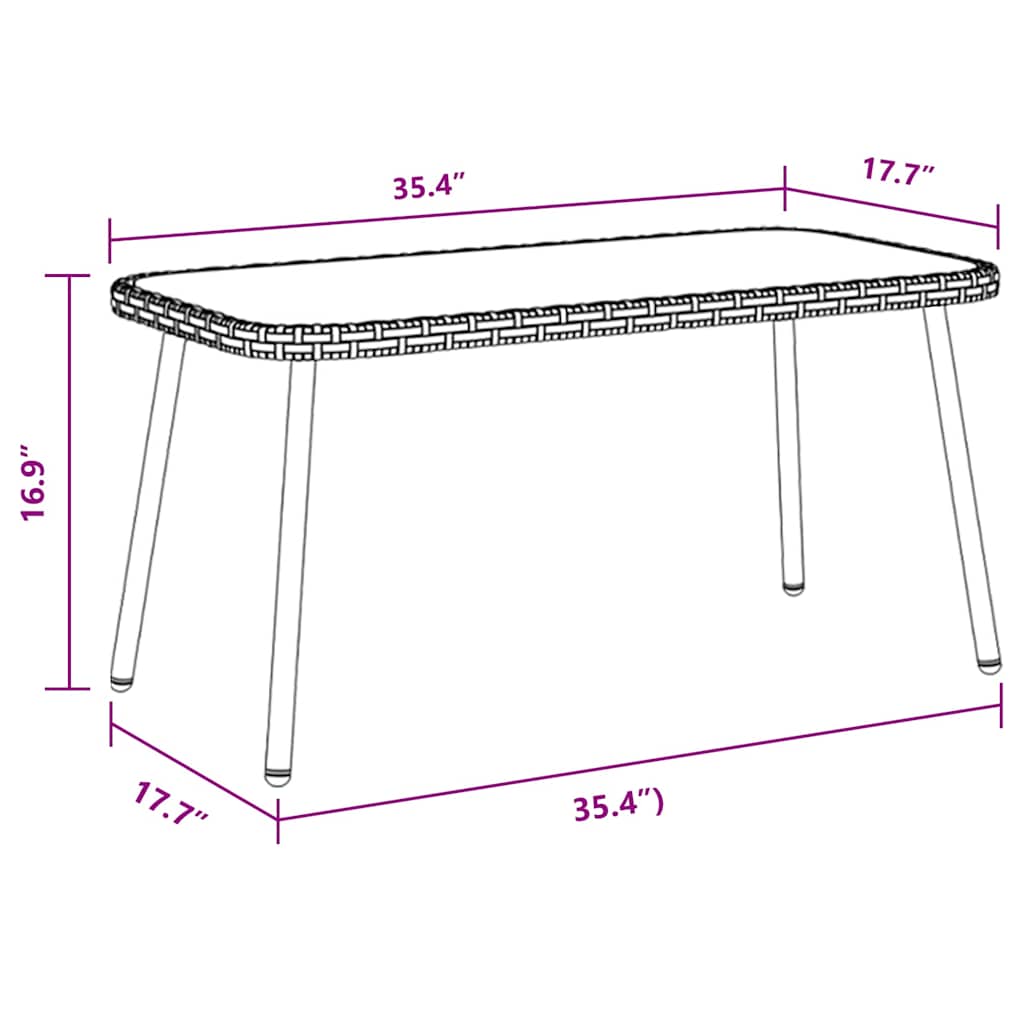 Couchtisch Schwarz 90 x 45 x 43 cm Poly-Rattan, Glas