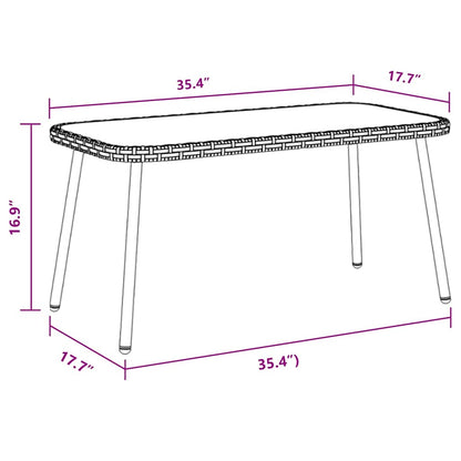 Couchtisch Schwarz 90 x 45 x 43 cm Poly-Rattan, Glas