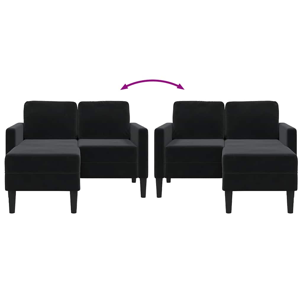 2-Sitzer-Sofa mit Chaiselongue L-förmig Schwarz 125 cm Samt