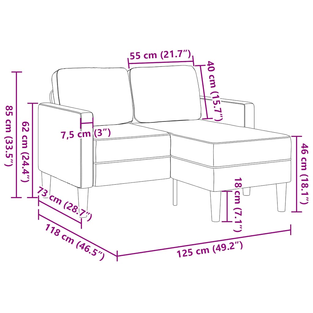 2-Sitzer-Sofa mit Chaiselongue L-Form Graugrün 125 cm Leinen