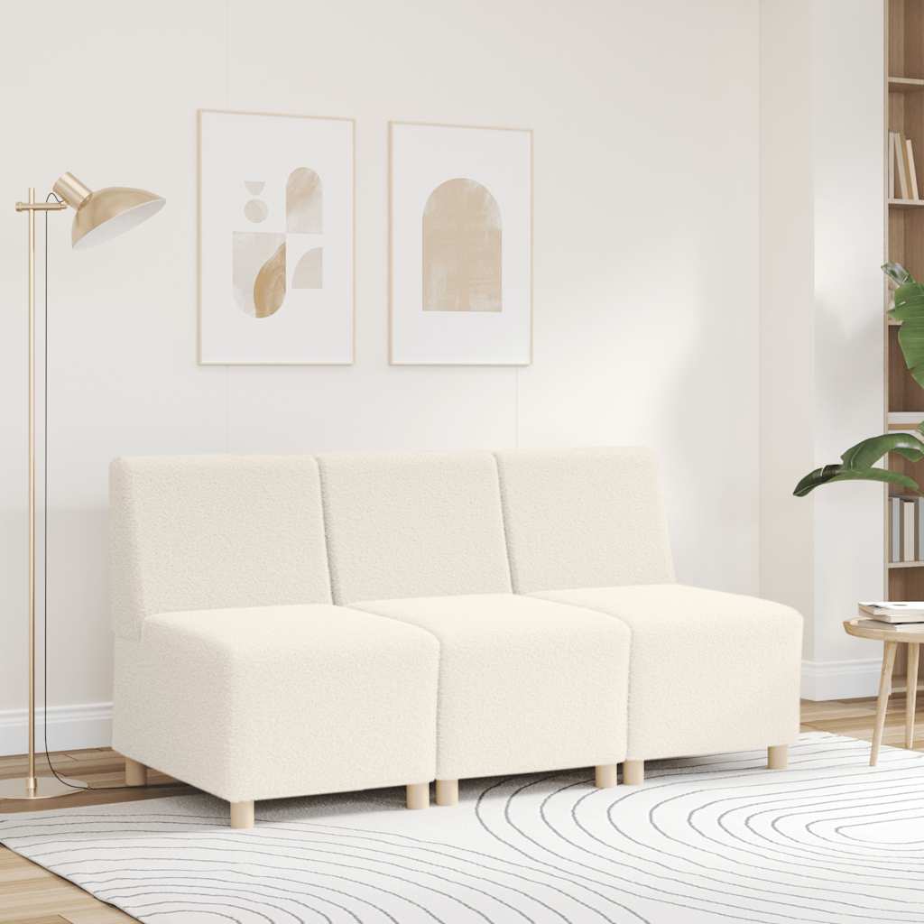 Modulares Sofa ohne Armlehnen Creme 55 cm Gelockter Wollstoff
