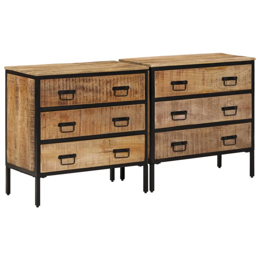 Sideboards 2 Stk. 70x35x70 cm Raues Mango Massivholz