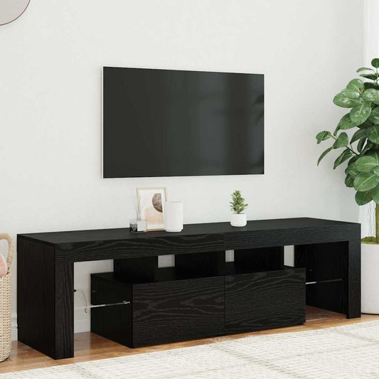 TV-Schrank mit LED-Leuchten Schwarz Eichen-Optik 140x36,5x40 cm