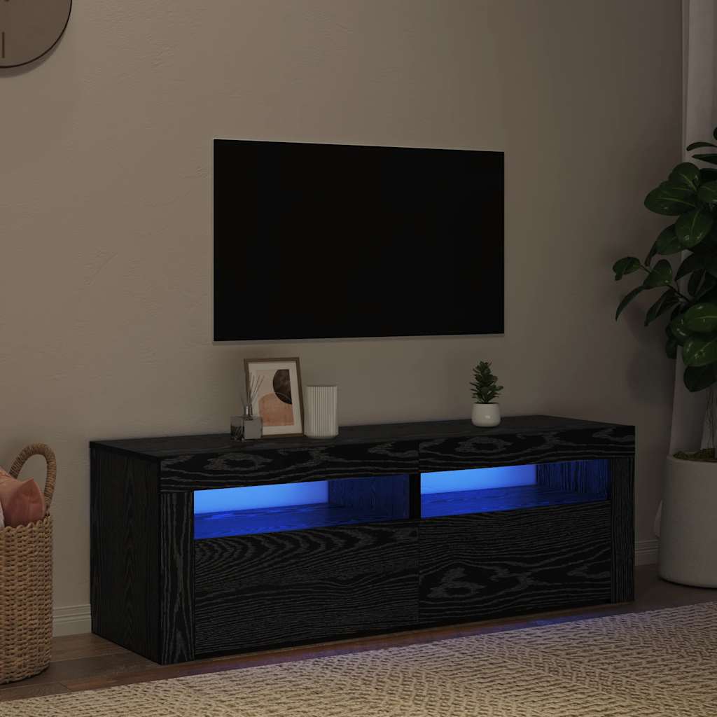 TV-Schrank mit LED-Leuchten Schwarz Eichen-Optik 120x35x40 cm