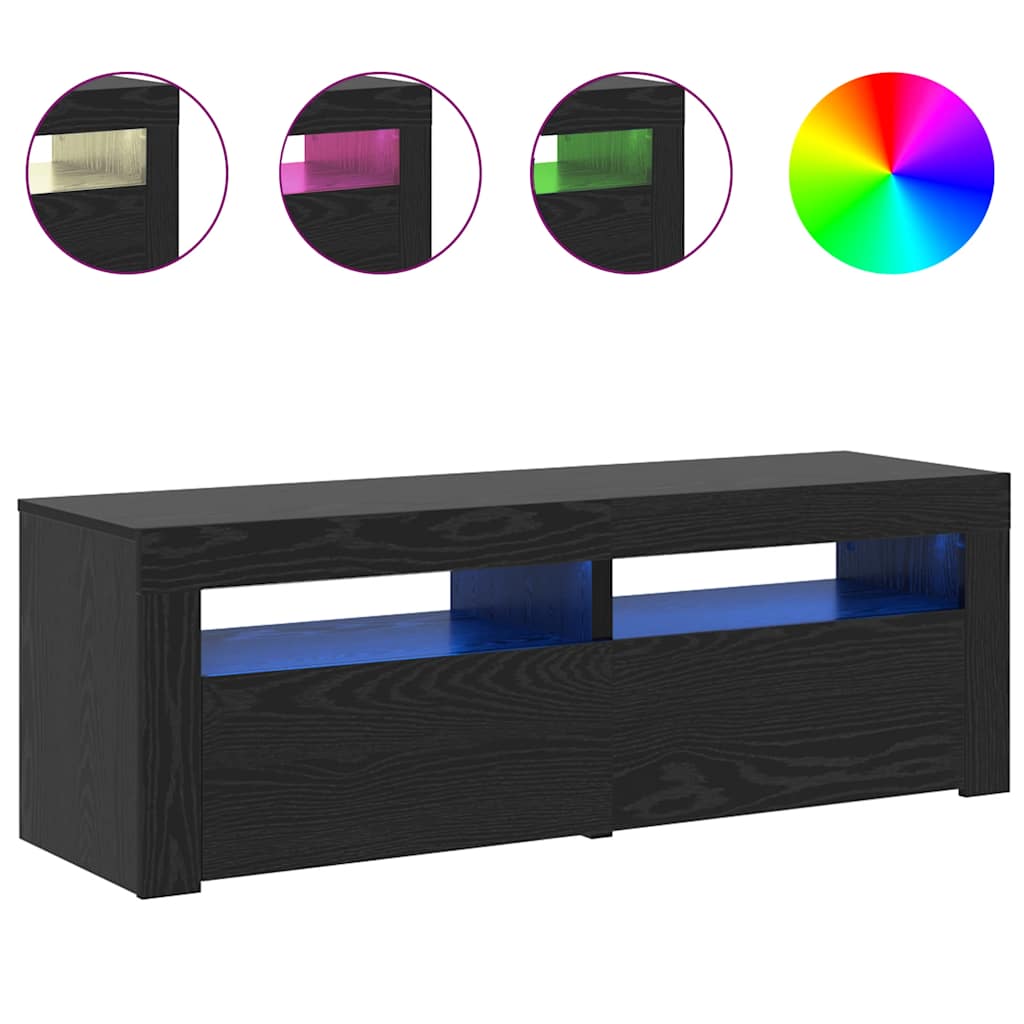 TV-Schrank mit LED-Leuchten Schwarz Eichen-Optik 120x35x40 cm