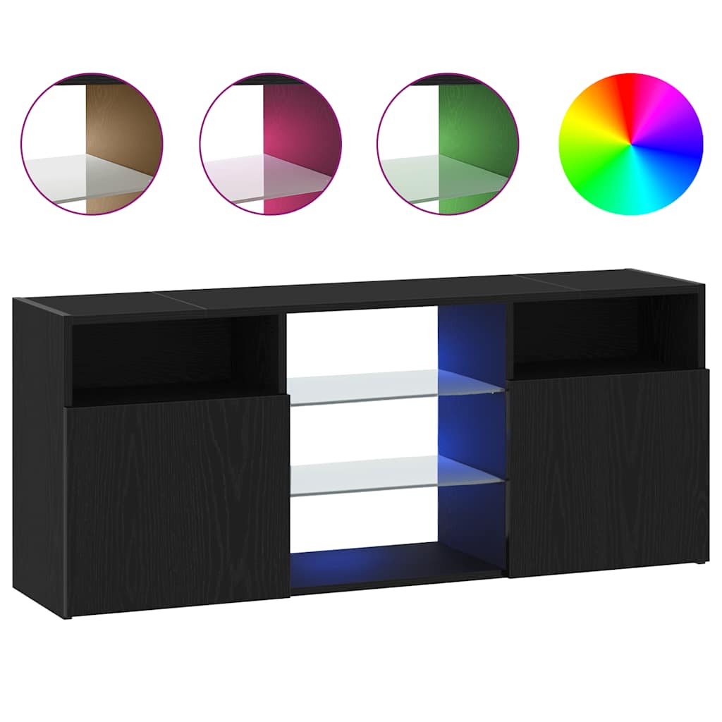 TV-Schrank mit LED-Leuchten Schwarz Eichen-Optik 120x30x50 cm