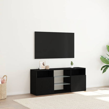 TV-Schrank mit LED-Leuchten Schwarz Eichen-Optik 120x30x50 cm
