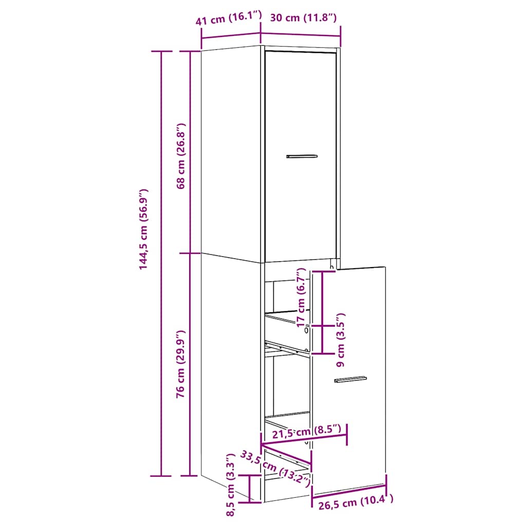 Apothekerschrank Schwarze Eiche 30 x 41 x 144,5 cm Holzwerkstoff
