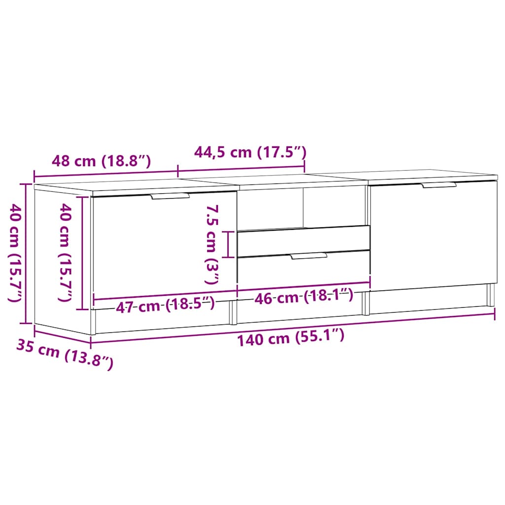TV-Schrank mit Schubladen 140 x 35 x 40 cm Holzwerkstoff