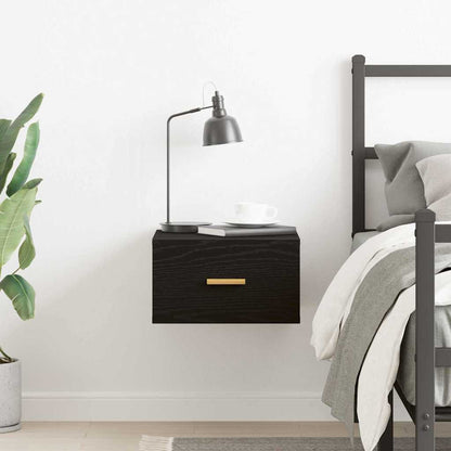 Wandmontierter Nachtschrank mit Schubladen Schwarz Eichen-Optik