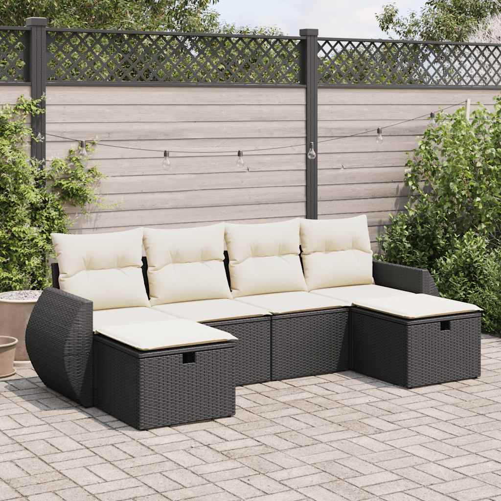 6-tlg. Garten-Sofagarnitur mit Kissen Schwarz Poly Rattan