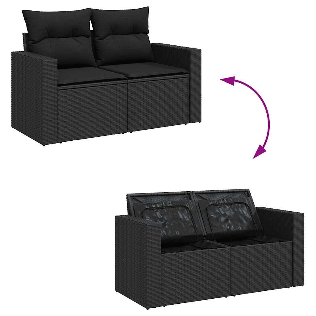 8-tlg. Garten-Sofagarnitur mit Kissen Schwarz Poly Rattan