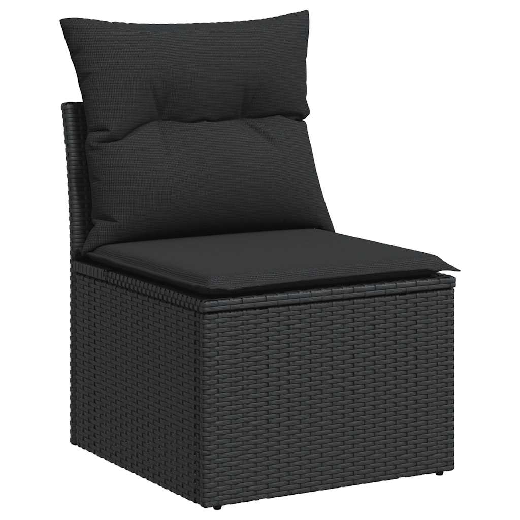 9-tlg. Garten-Sofagarnitur mit Kissen Schwarz Poly Rattan