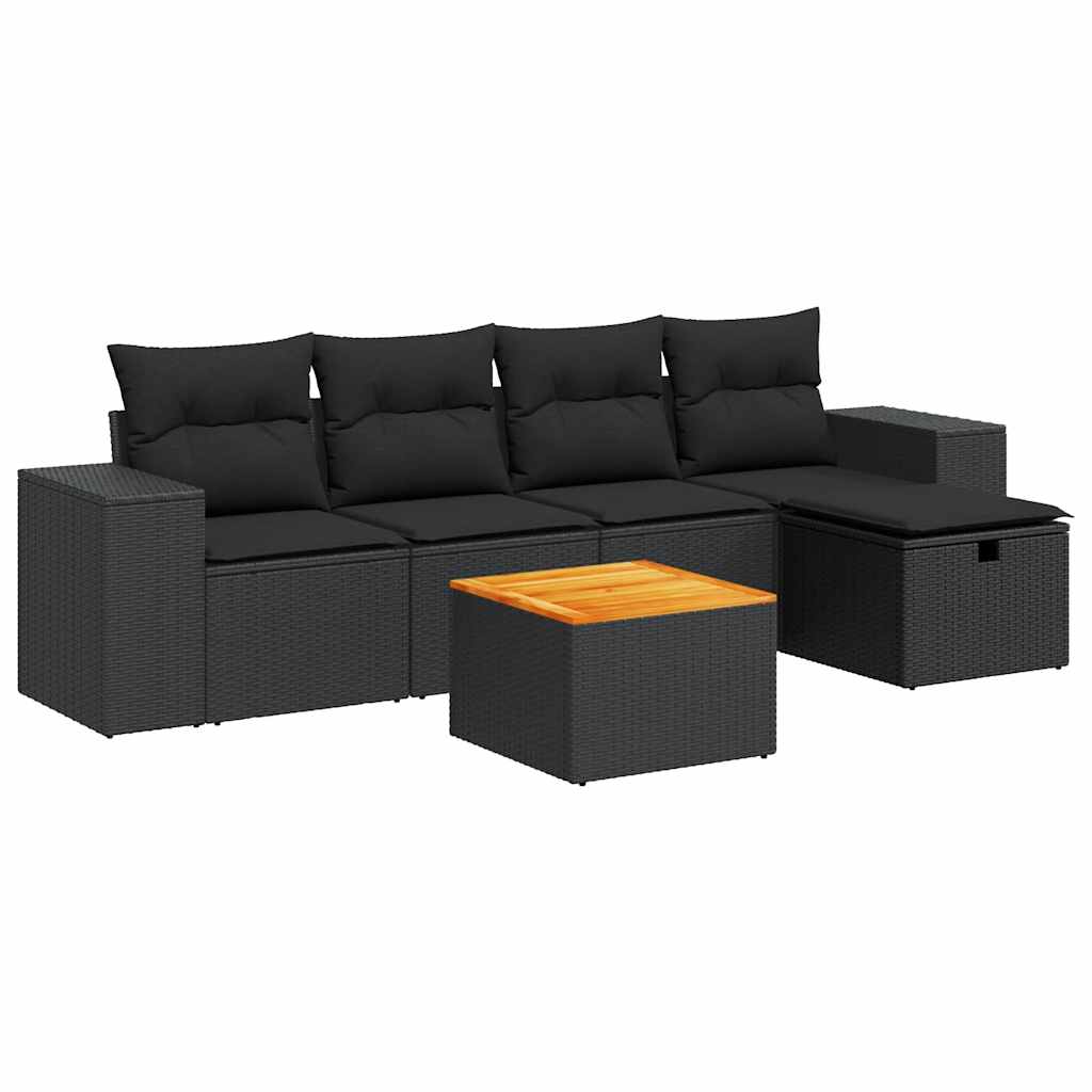 6-tlg. Garten-Sofagarnitur mit Kissen Schwarz Poly Rattan