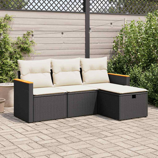 4-tlg. Garten-Sofagarnitur mit Kissen Schwarz Poly Rattan