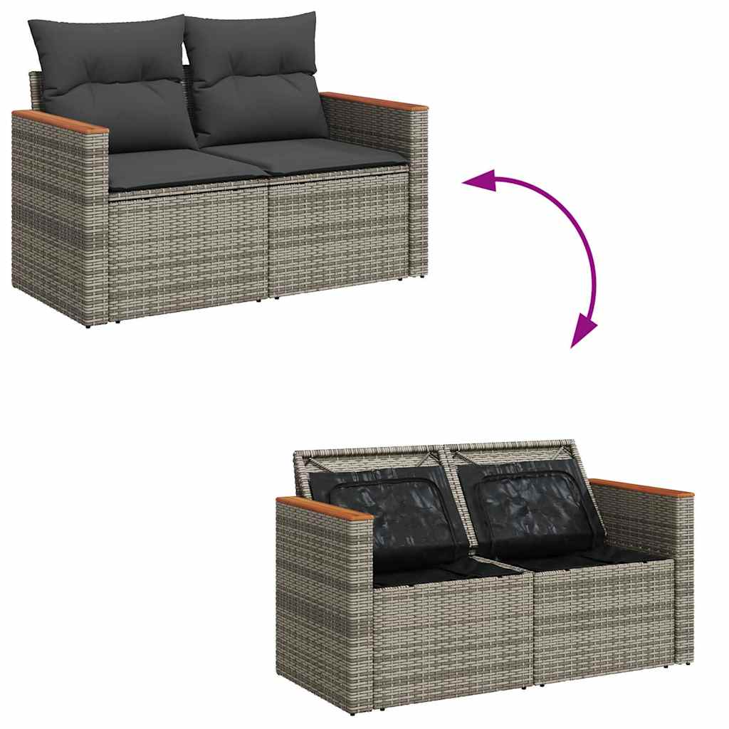 6-tlg. Garten-Sofagarnitur mit Kissen Grau Poly Rattan