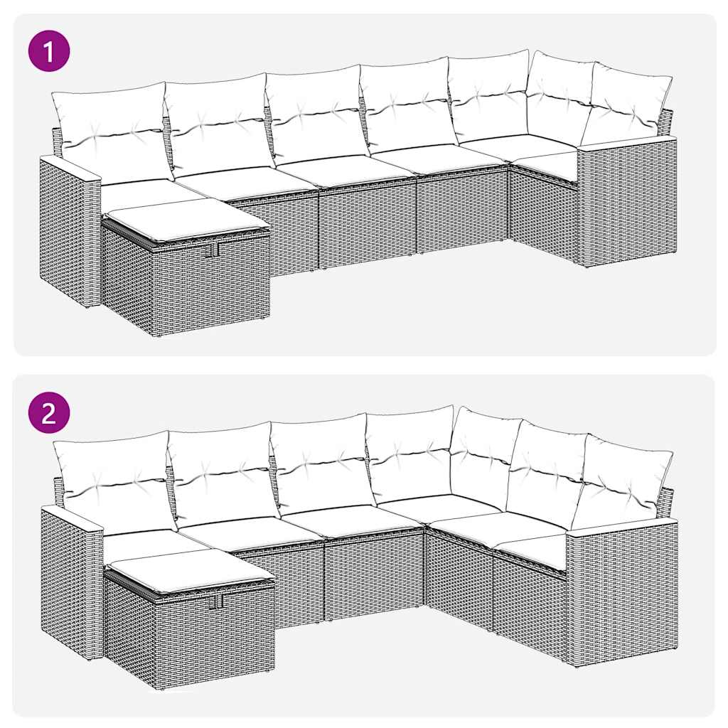 7-tlg. Garten-Sofagarnitur mit Kissen Schwarz Poly Rattan