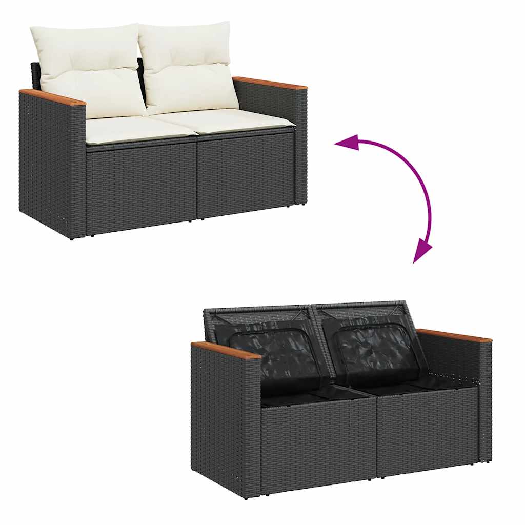 6-tlg. Garten-Sofagarnitur mit Kissen Schwarz Poly Rattan