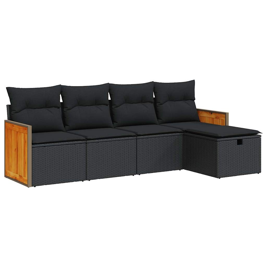 5-tlg. Garten-Sofagarnitur mit Kissen Schwarz Poly Rattan