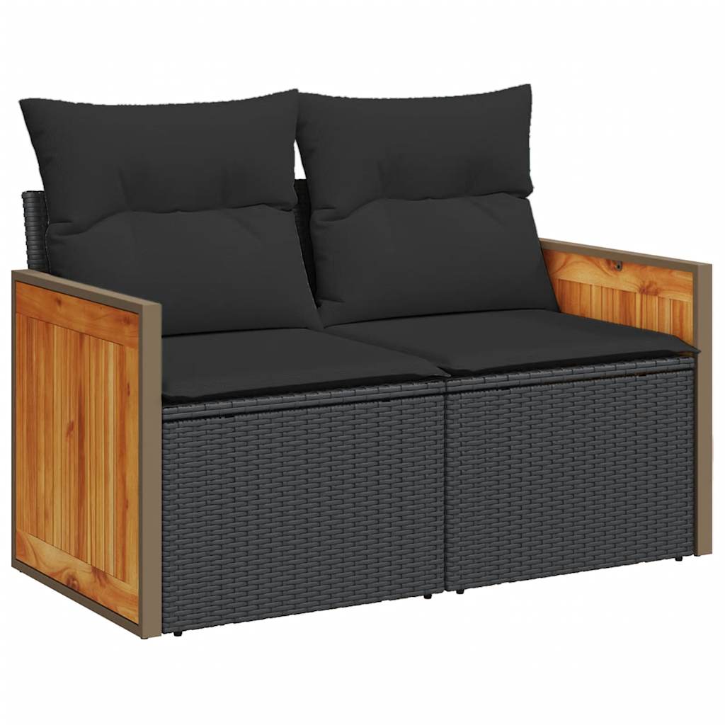 7-tlg. Garten-Sofagarnitur mit Kissen Schwarz Poly Rattan