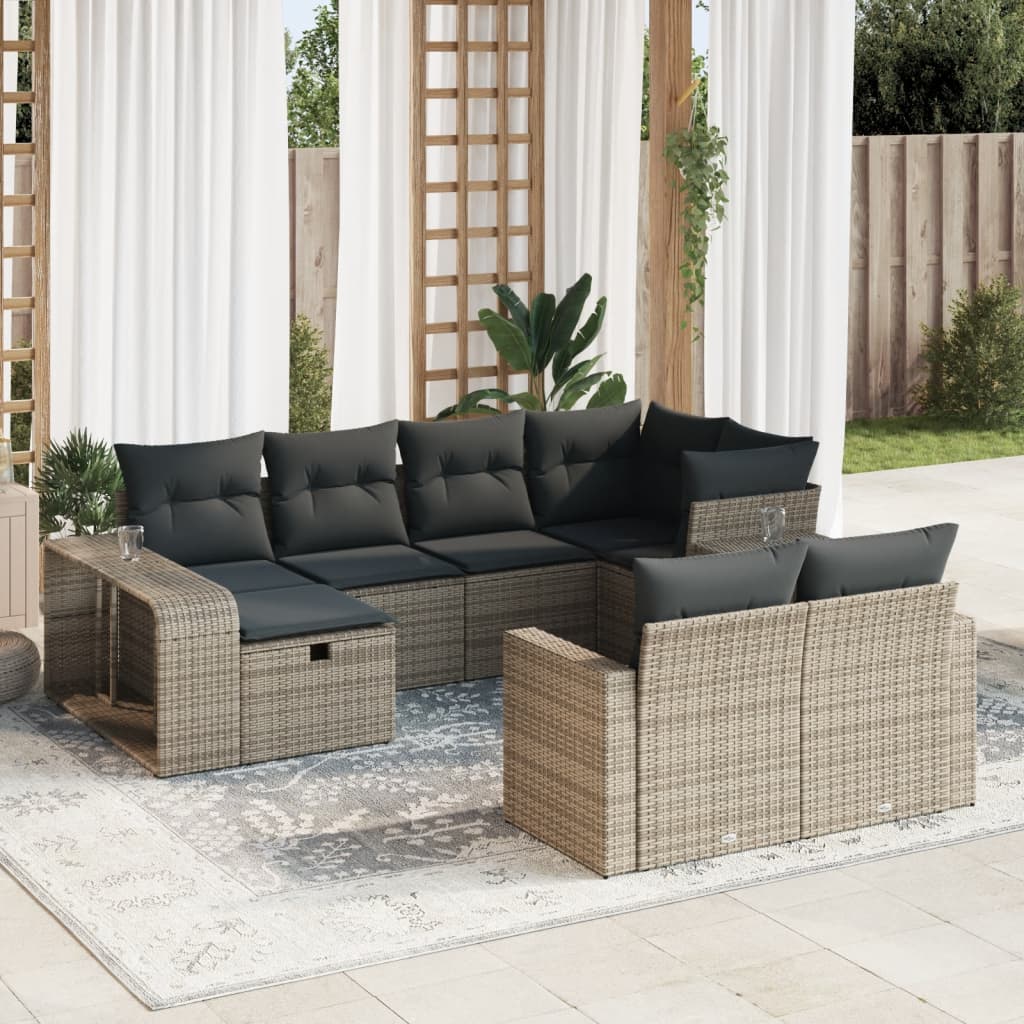 10-tlg. Garten-Sofagarnitur mit Kissen Grau Poly Rattan