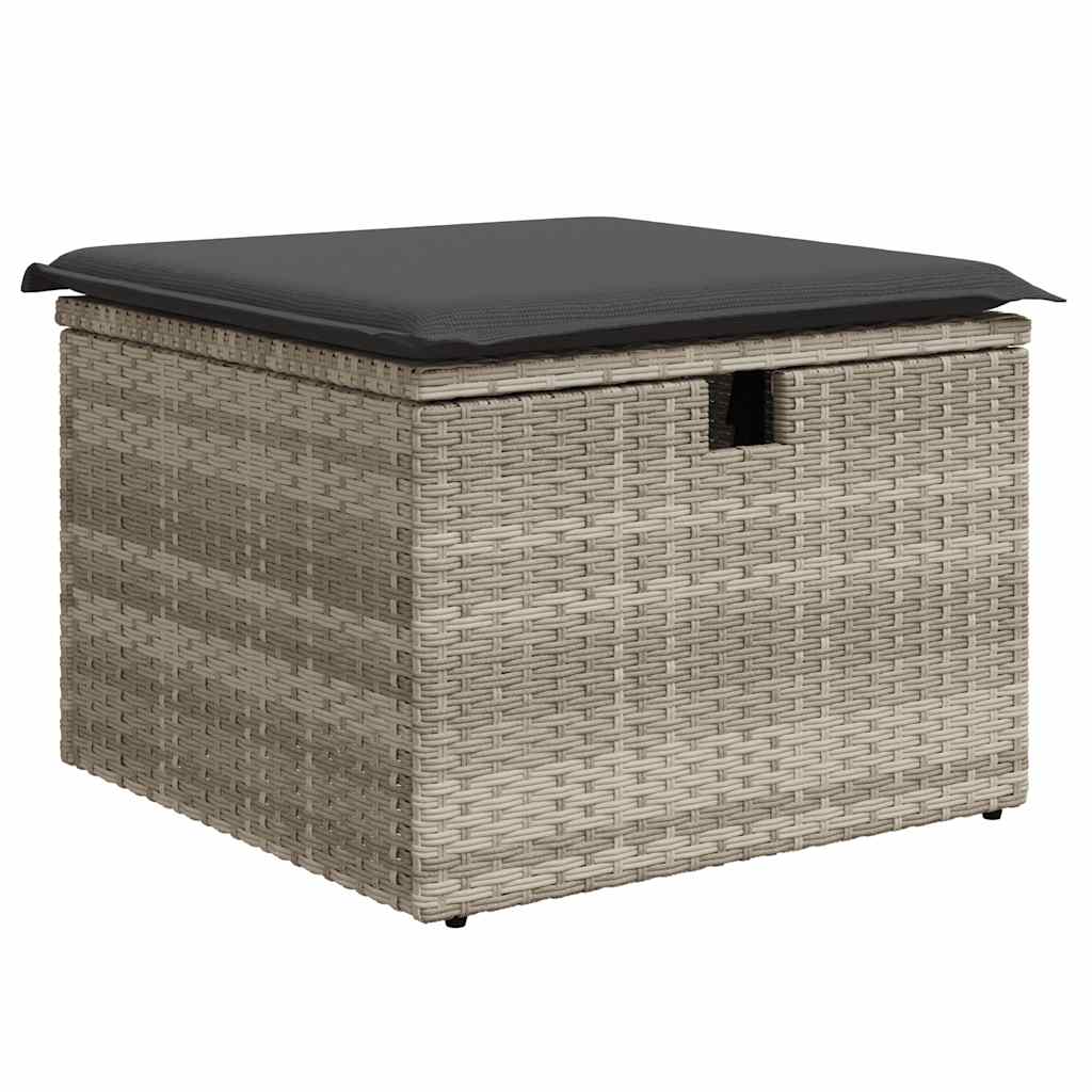 10-tlg. Garten-Sofagarnitur mit Kissen Hellgrau Poly Rattan