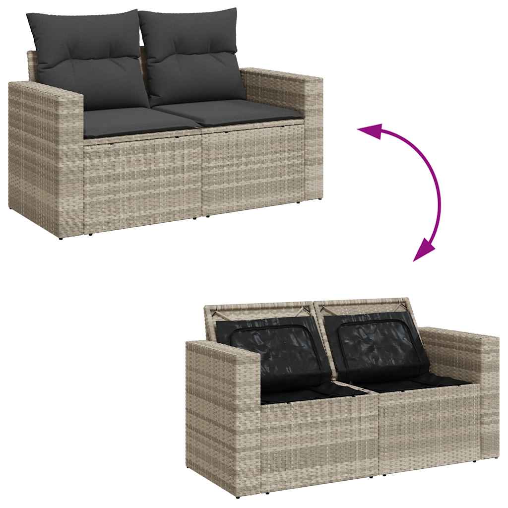 10-tlg. Garten-Sofagarnitur mit Kissen Hellgrau Poly Rattan