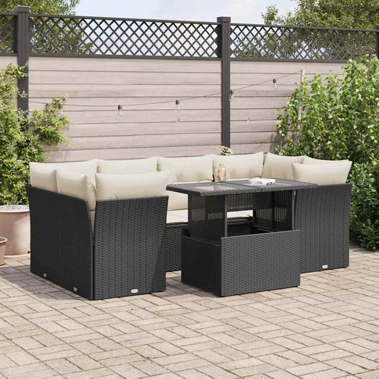 7-tlg. Garten-Sofagarnitur mit Kissen Schwarz Poly Rattan