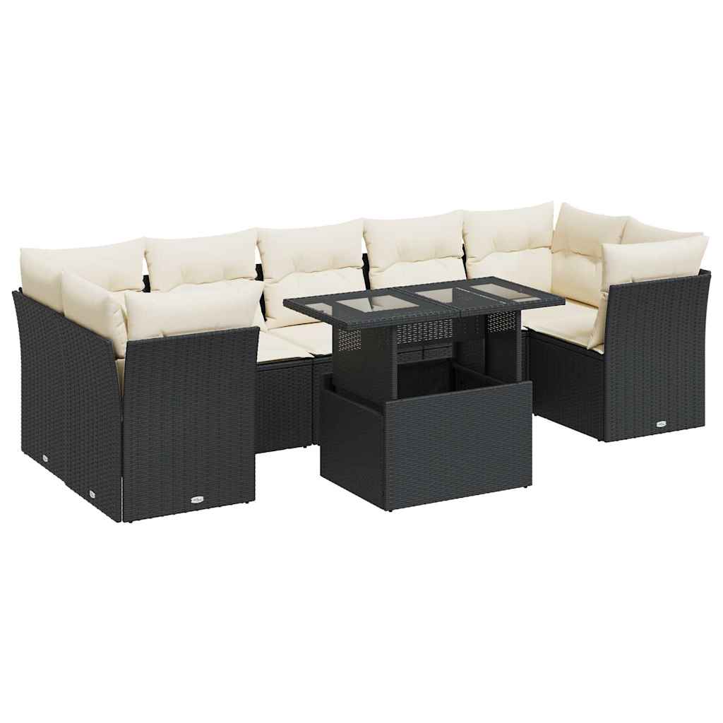 8-tlg. Garten-Sofagarnitur mit Kissen Schwarz Poly Rattan