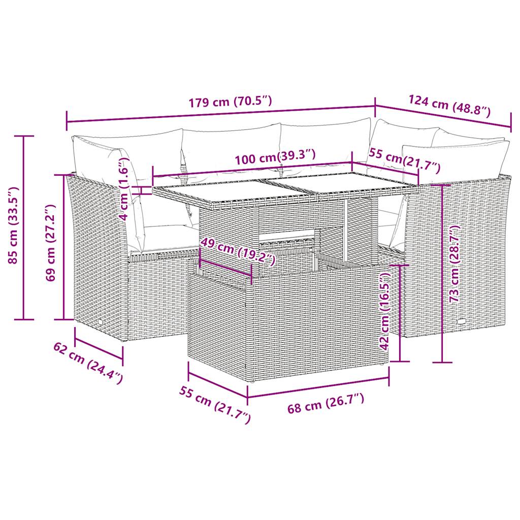 5-tlg. Garten-Sofagarnitur mit Kissen Schwarz Poly Rattan