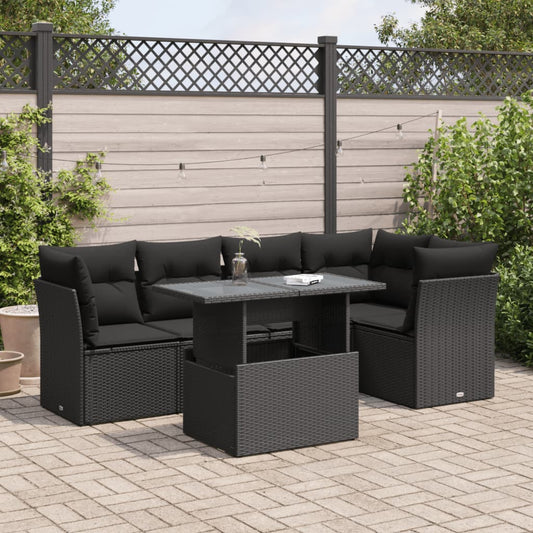 6-tlg. Garten-Sofagarnitur mit Kissen Schwarz Poly Rattan