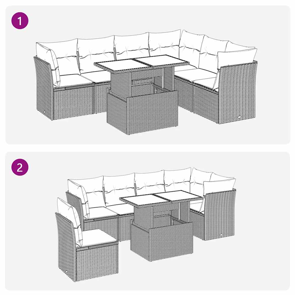 7-tlg. Garten-Sofagarnitur mit Kissen Schwarz Poly Rattan